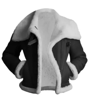 Women Sheepskin Shearling Fur Black Jacket