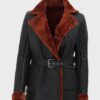 Women’s Black Belted Shearling Real Leather Coat