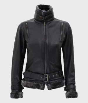 Black Shearling Womens Leather Jacket