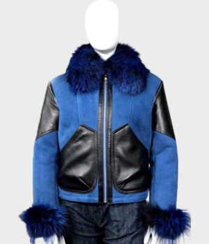 Womens Blue Sheepskin Shearling Jacket