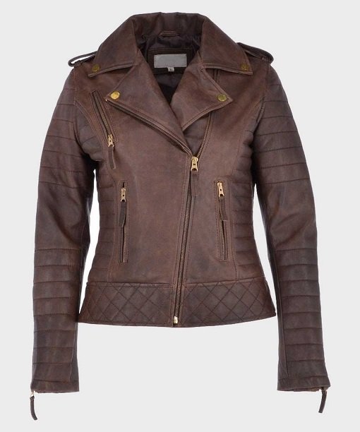 Women's Biker Brown Distressed Leather Jacket