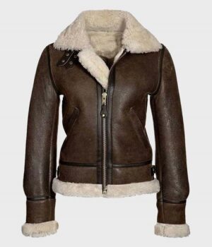 Women's Distressed Brown Real Shearling Jacket