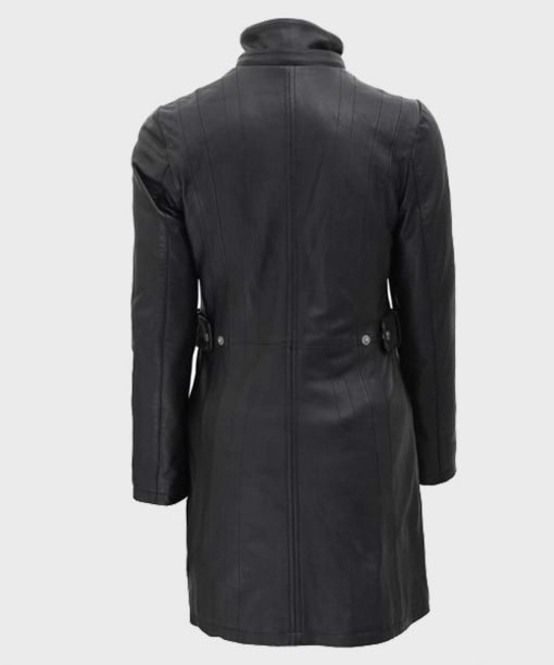 Women's Fur Hooded Black Leather Coat