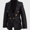 Women’s Kate Double-Breasted Black Leather Coat