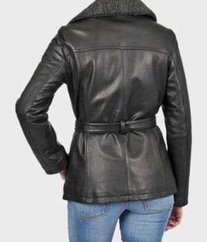 Women’s Shearling Leather Black Belted Jacket