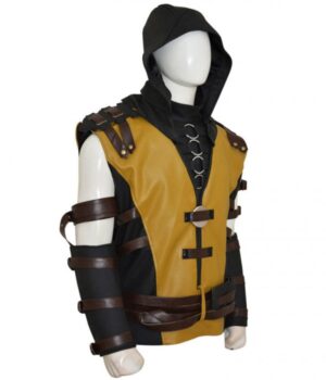 Scorpion Mortal Kombat 10 Leather Gaming Hooded Jacket Side