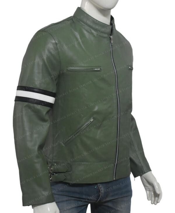 Dirk Gently Cafe Racer Green Leather Jacket Side