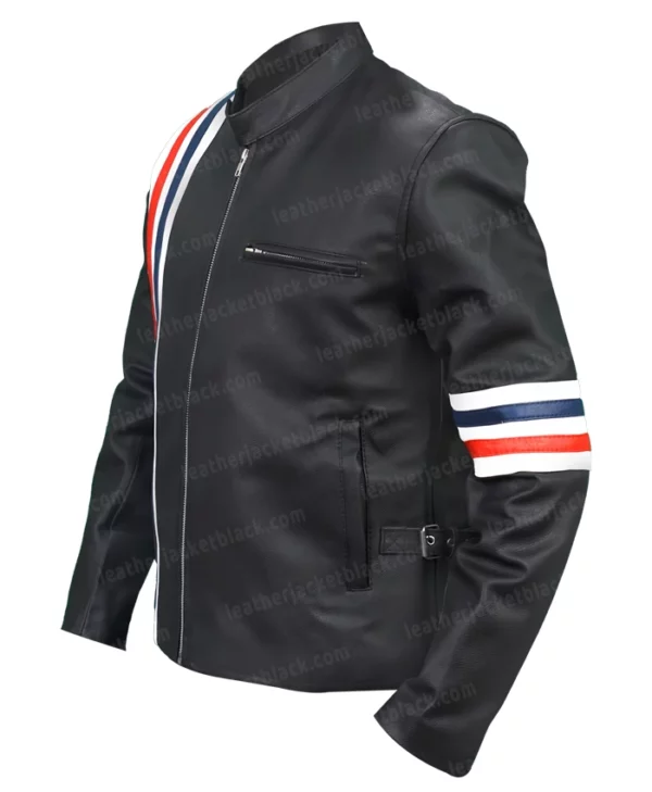 Captain America Easy Rider Black Leather Stripe Jacket Left
