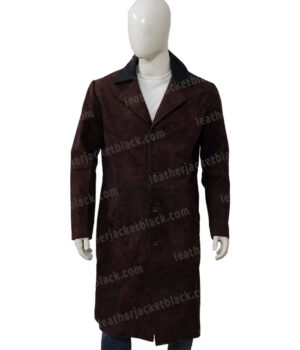 Jesper Fahey Shadow and Bone Suede Leather Coat Front