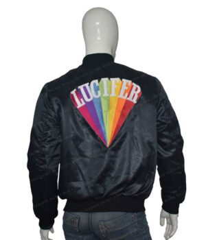Lucifer Rising Rainbow Bomber Black Jacket Back