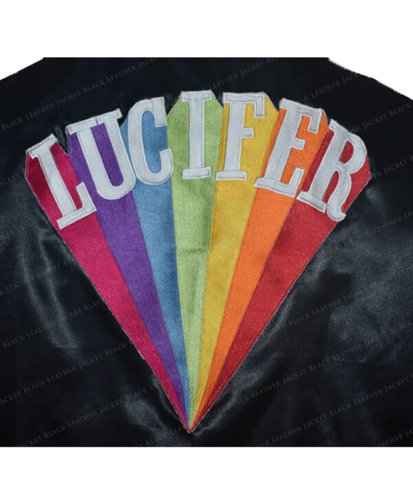 Lucifer Rising Rainbow Bomber Black Jacket Logo