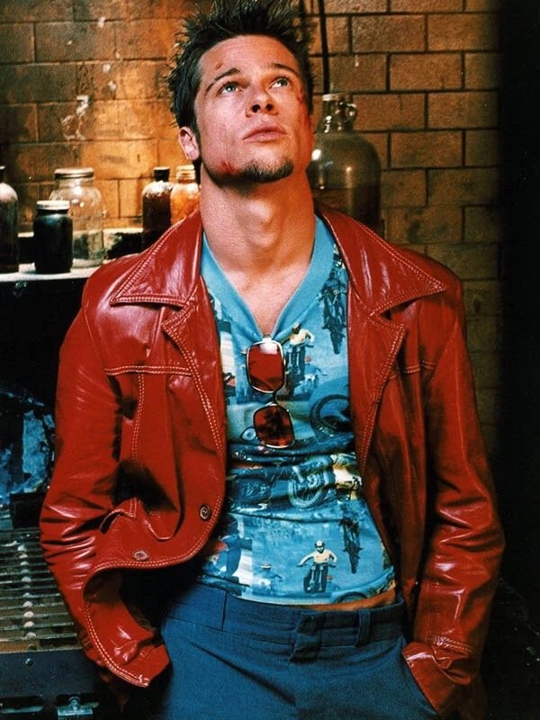 Fight Club Brad Pitt Tyler Durden FC Red Leather Jacket Coat