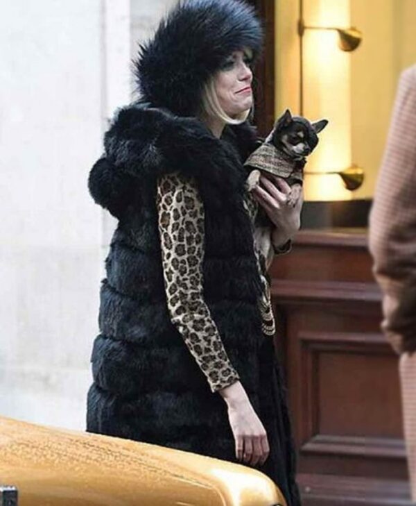 Cruella Emma Stone Black Fluffy Fur Coat