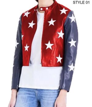 Independence Day Cropped Real Leather Jacket Style 1