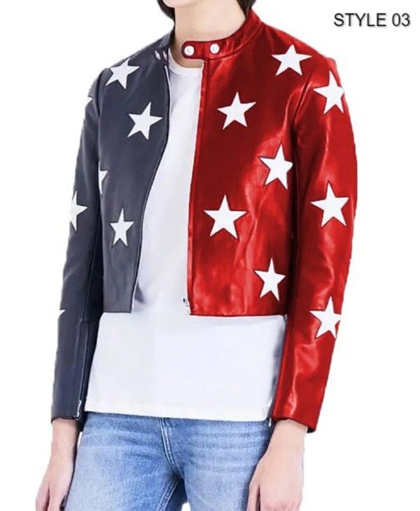 Independence Day Cropped Real Leather Jacket Style 3