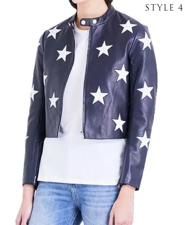 Independence Day Cropped Real Leather Jacket Style 4