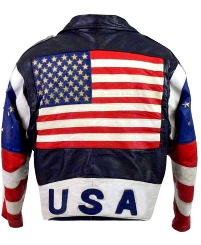 USA Flag Stars Studded Vintage Jacket | Leather Jacket Black