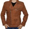 Men’s Tan Camel Brown Leather Biker Jacket