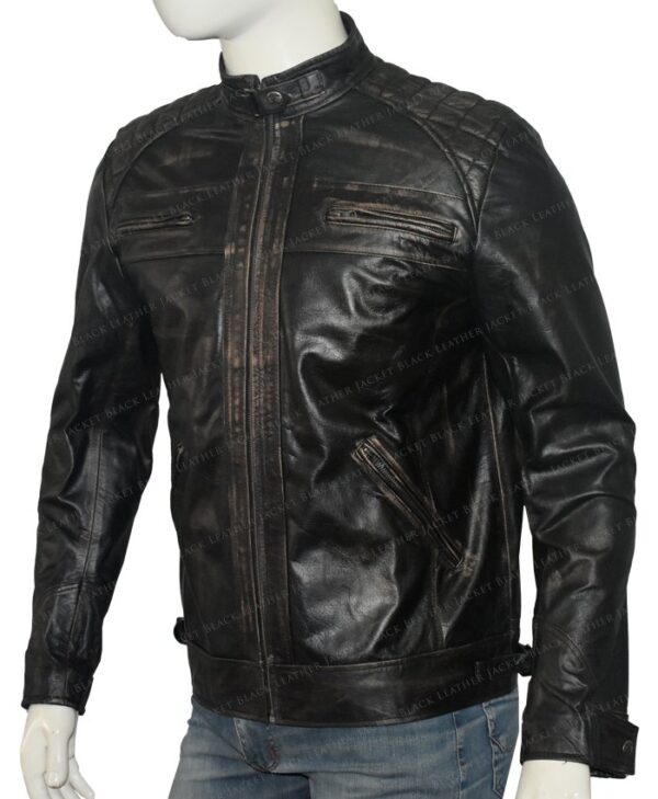 Men's Cafe Racer Real Vintage Leather Jacket Left