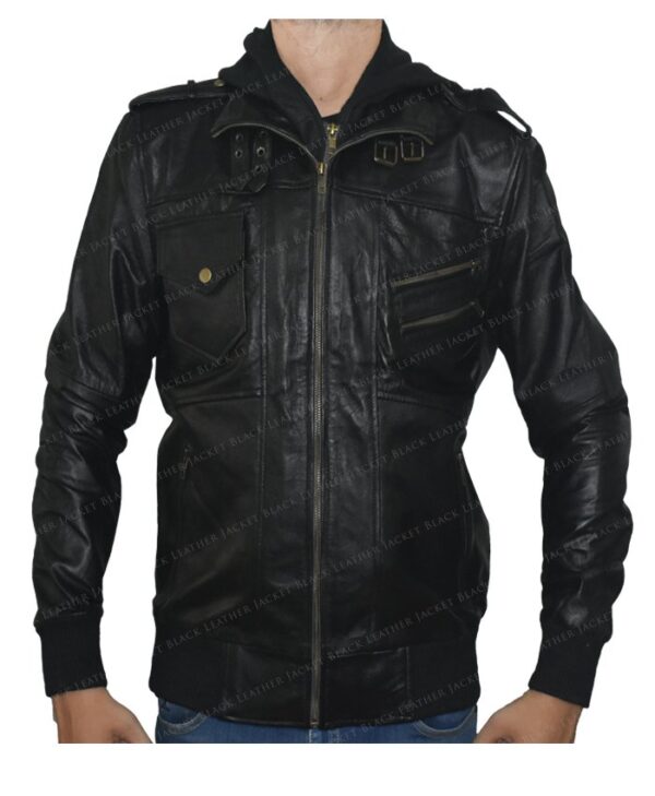 Men’s Ferndale Leather Bomber Hooded Jacket