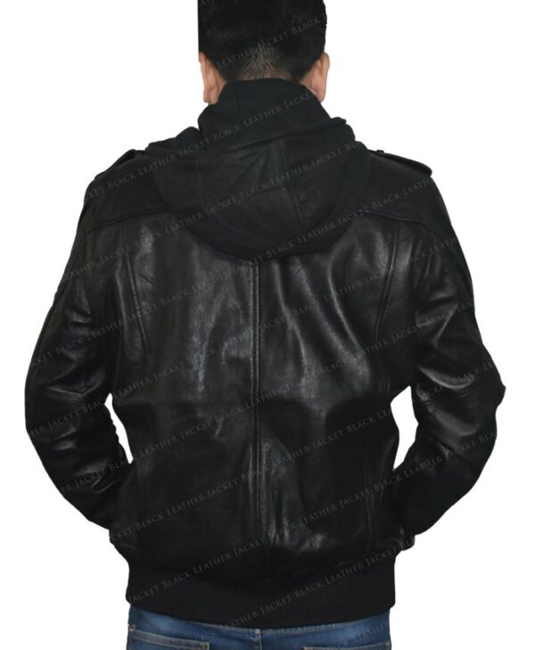 Men’s Ferndale Leather Bomber Hooded Jacket Back