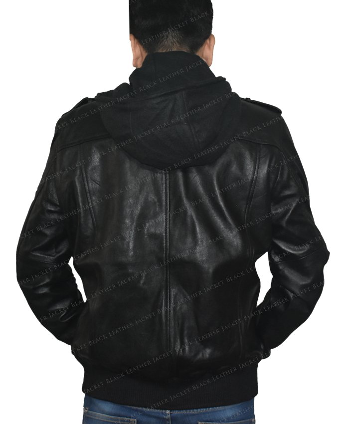 Men’s Ferndale Leather Bomber Jacket with Hood | Black Leather Jacket
