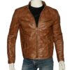 Mens Fitted Tan Brown Real Leather Biker Jacket