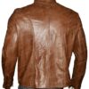 Mens Fitted Tan Brown Real Leather Biker Jacket Back