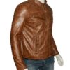 Mens Fitted Tan Brown Real Leather Biker Jacket Right