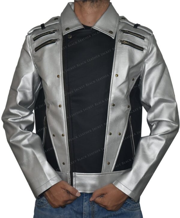 Quicksilver Black and Silver Leather Jacket