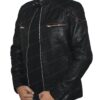 Men's Motorcycle Leather Jacket with Red Strips
