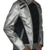 Quicksilver Black and Silver Leather Jacket Right