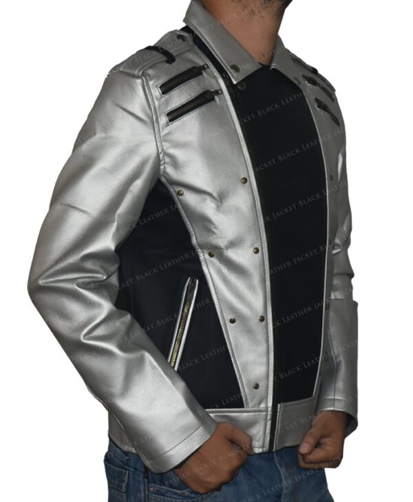 Quicksilver Black and Silver Leather Jacket Right