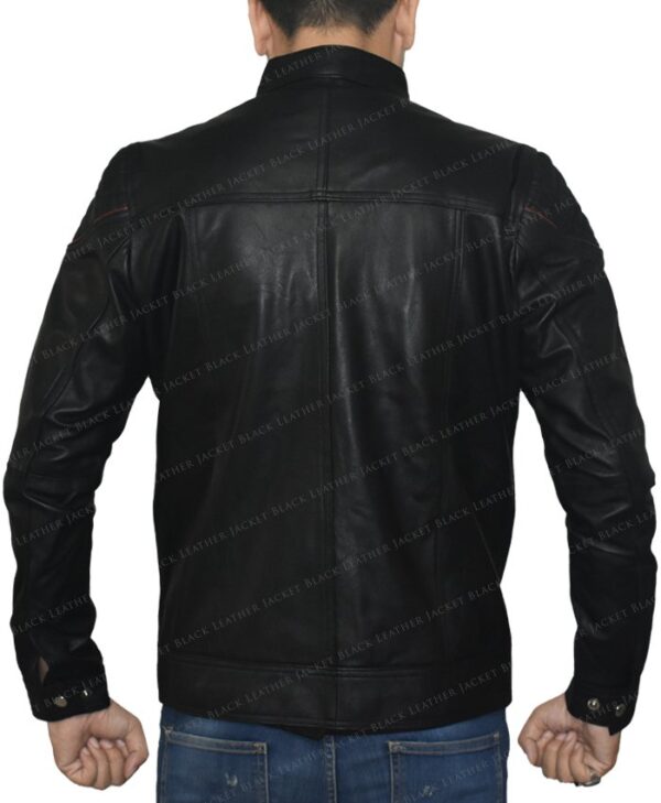 Men's Motorcycle Leather Jacket with Red Strips