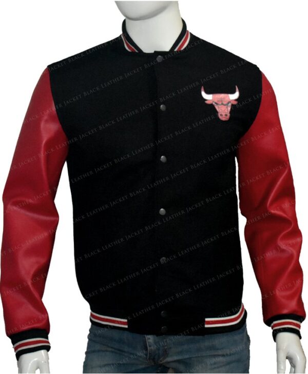 Chicago Bulls Red & Black Letterman Varsity Jacket Front