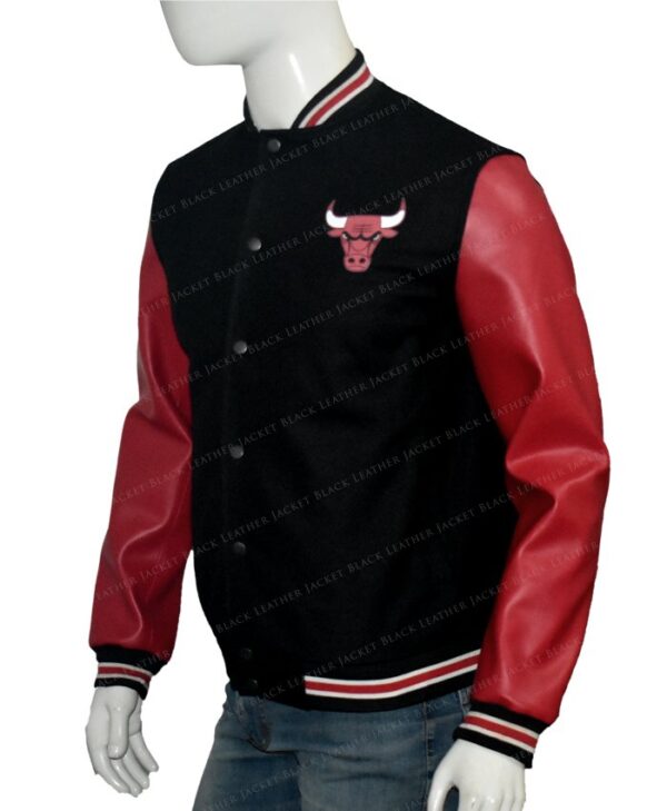 Chicago Bulls Red & Black Letterman Varsity Jacket Left