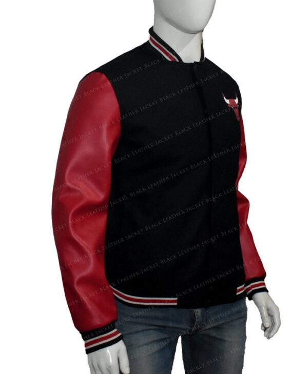 Chicago Bulls Red & Black Letterman Varsity Jacket Right