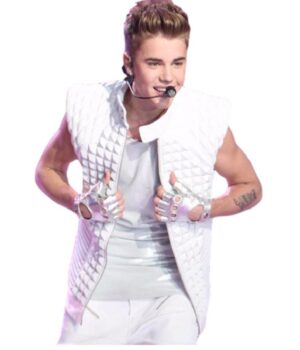 Justin Bieber White Quilted Faux Leather Vest Front