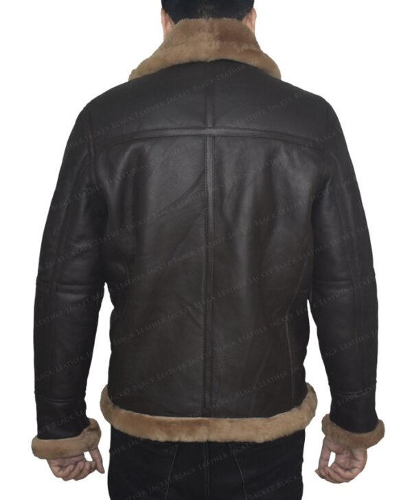 Men’s B3 Aviator Sheepskin Dark Brown Leather Jacket Back