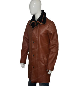 Mens RAF B3 Bomber Warm Duffle Brown Real Leather Coat Left Side View