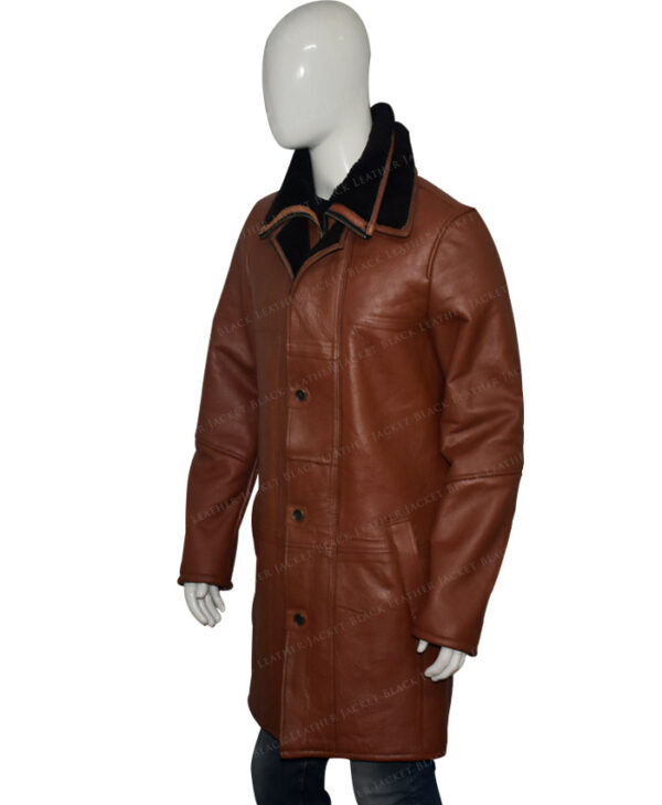 Mens RAF B3 Bomber Warm Duffle Brown Real Leather Coat Left Side View