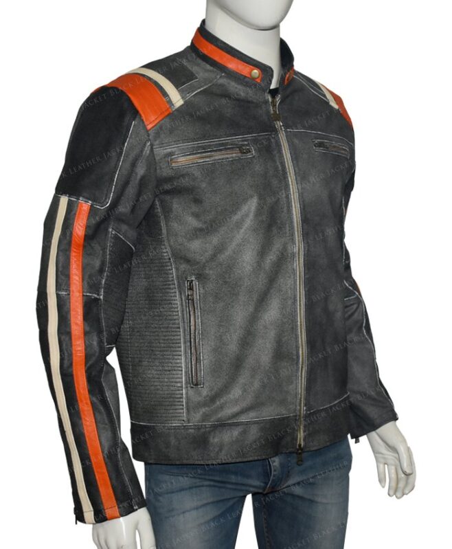Mens Retro 3 Cafe Racer Biker Vintage Black Jacket | LJB