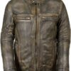 Mens Vintage Cafe Racer Motorcycle Distressed Leather Jacket
