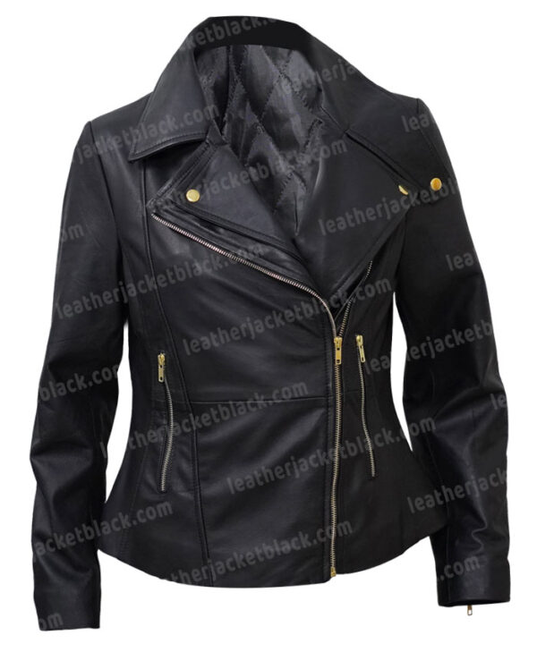 Women Slim Fit Biker Style Real Leather Black Jacket