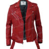 Women's Lambskin Leather Red Negan Moto Biker Jacket