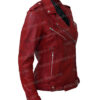 Women's Lambskin Leather Red Negan Moto Biker Jacket Side