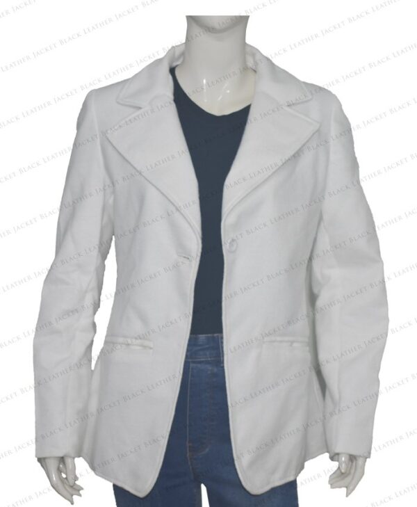 Women's White Wool Blend Blazer Coat Open Front