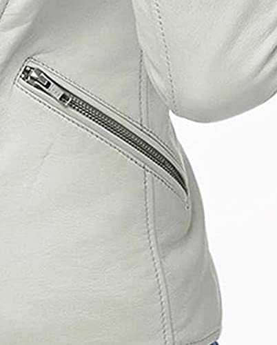 Womens Zipper Cuffs White Biker Jacket