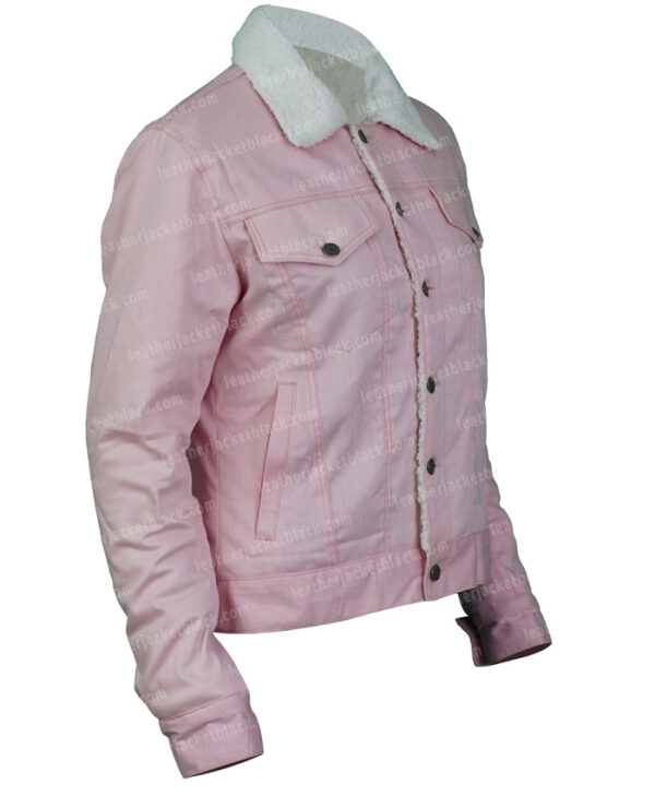 Gossip Girl 2021 Zoya Lott Pink Sherpa Denim Jacket Side