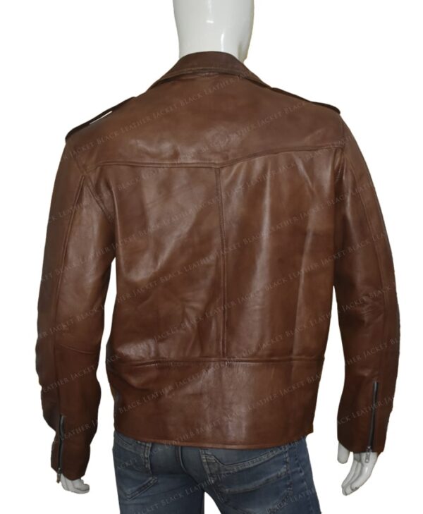 Men's Brown Brando Style Biker Jacket Back